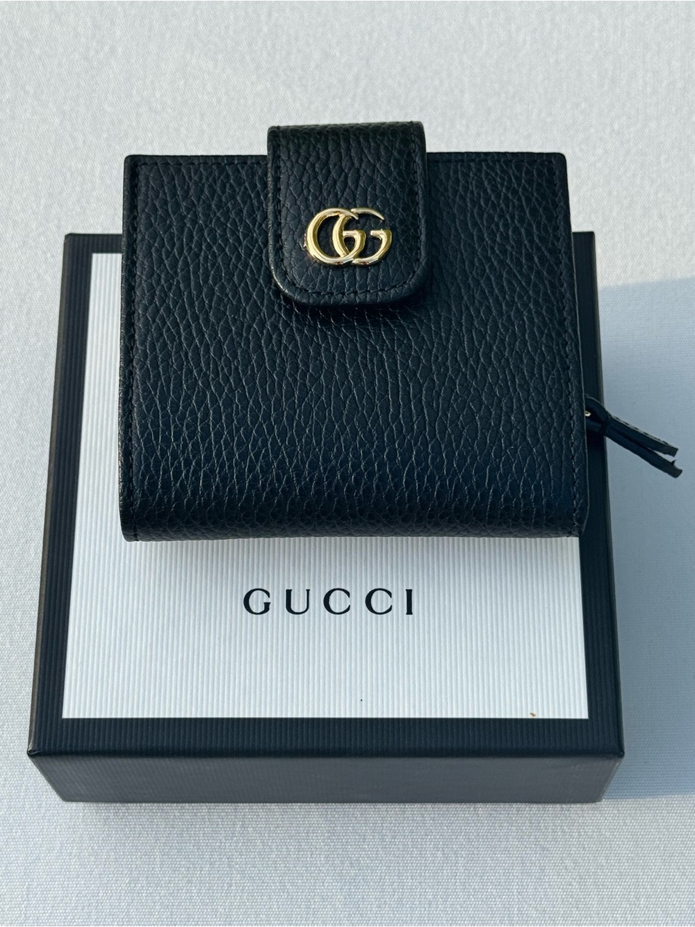 Brand New Gucci GG Marmont Black Pebbled Leather Wallet